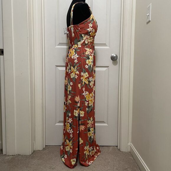 NEW Derek Heart Sleeveless Maxi Dress Coral Tropical Floral Boho Stretch‎ Large - Picture 2 of 10